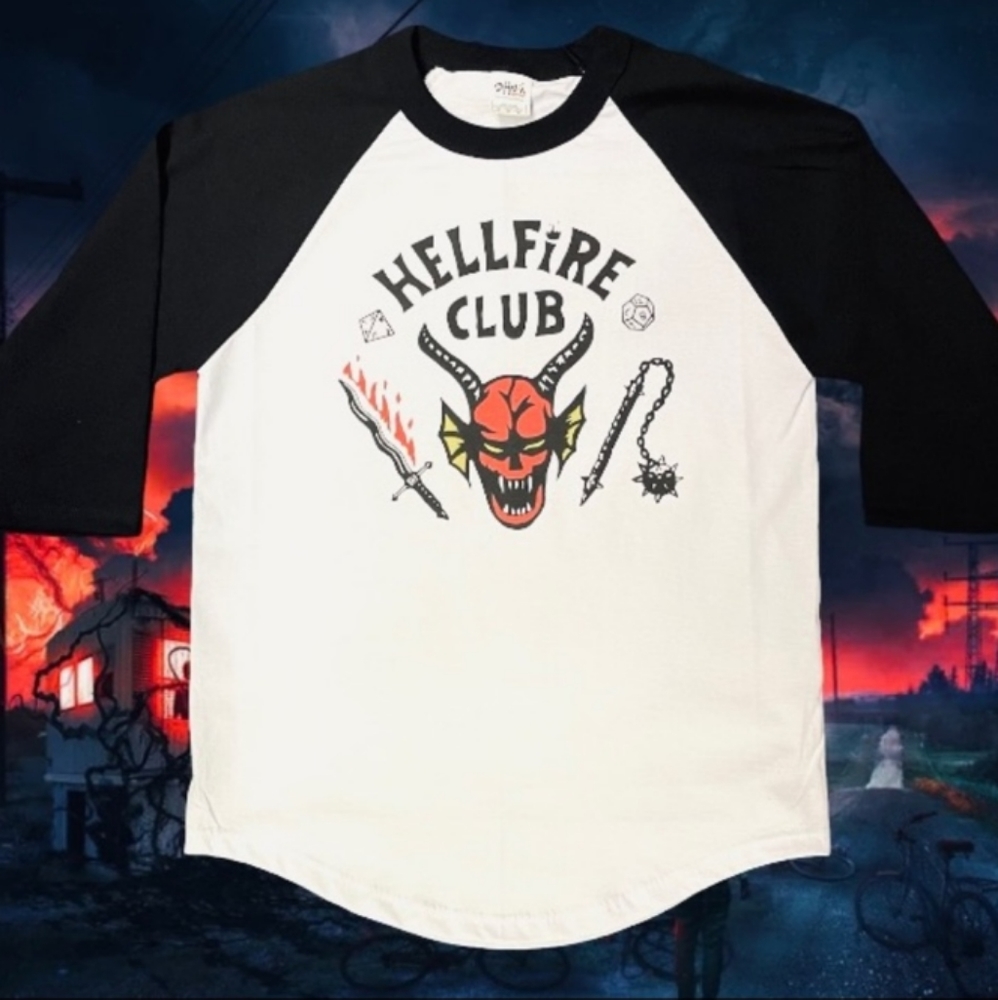 Stranger Things Hellfire Raglan Tshirt (Unisex Si… - image 1